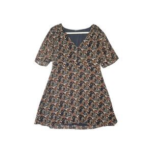 Madewell Orchard Flutter-Sleeve Dress in Fan Floral Mix Block Dark Midnight 14